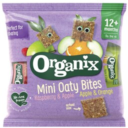Organix | Mini batoane bio din ovaz integral cu mere, zmeura si portocale 110g