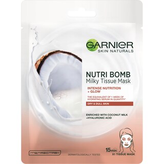 Garnier | Skin Naturals | Masca servetel Nutribomb cu lapte de cocos si acid hialuronic