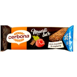 Cerbona | Baton musli cu ciocolata neagra si zmeura cu invelis de cacao 20g