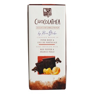 Chocolathea | Ciocolata neagra cu piper rosu si coji de portocale 90g