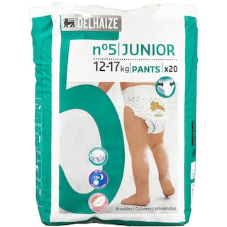 Delhaize | Scutece-chilotel bebelusi Marimea 5 Junior, 12-17 kg, 20 buc