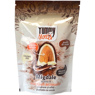 Yummy Sweets | Migdale invelite in doua tipuri de ciocolata, amaruie si alba 100g