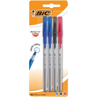 Bic | Pix Round Stic Exact, rosu, negru, albastru, 4 bucati