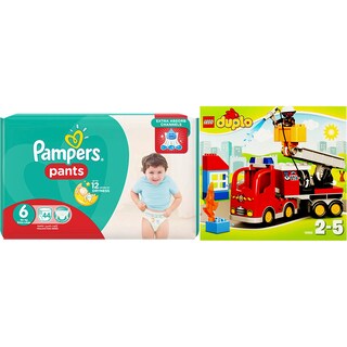 Pampers | Scutece pants 6 ex large jp 44buc + Lego duplo joc camion de pompieri