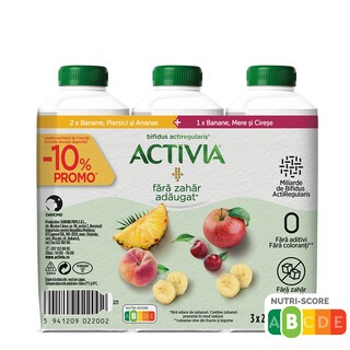 Activia | Iaurt de baut cu banane, piersici si ananas/banane, mere cirese 3x250g