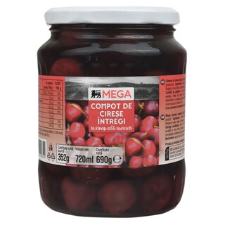 MEGA | Compot cirese intregi in sirop slab indulcit 690g