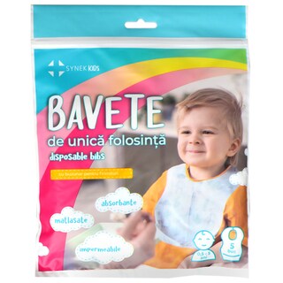 Synek Kids | Bavete de unica folosinta, cu buzunar firimituri, 0.5-5 ani, 5 buc.
