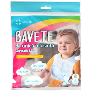 Synek Kids | Bavete de unica folosinta, cu buzunar firimituri, 0.5-5 ani, 5 buc.