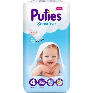Pufies | Sensitive | Scutece bebelusi Marimea 4, 9-14 kg, 56 buc