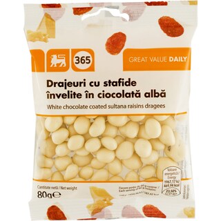 365 | Drajeuri cu stafide invelite in ciocolata alba 80g