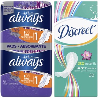 Always | Platinum | Absorbante Ultra Normal Plus 16 bucati + Absorbante zilnice Waterlily 20 bucati
