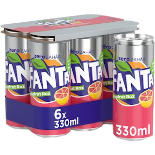 Fanta Zero Zahar | Bautura racoritoare carbogazoasa cu suc de grapfruit roz, fara zahar 6x330ml