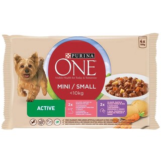 Purina | One Mini | Hrana umeda pentru caini <10kg, cu vita, rate si legume 4x100g