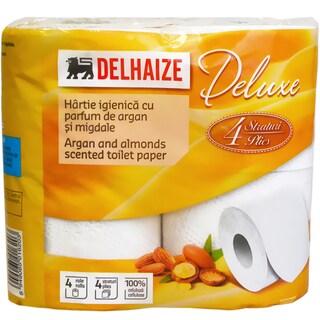Delhaize | Hartie igienica cu parfum de argan si migdale, 3 straturi, 4 role