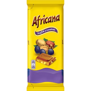 Africana | Ciocolata cu lapte cu arahide si stafide 90g