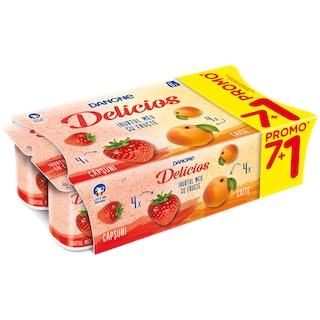 Danone Delicios | Pachet Iaurt cu fructe: capsuni si caise 2% grasime 8x125g