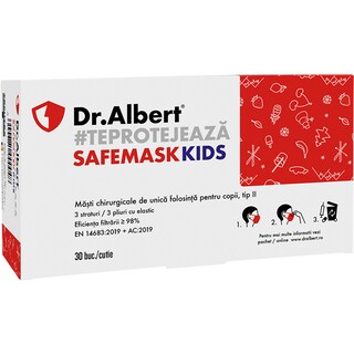 Dr Albert | Masca chirurgicala de unica folosinta pentru copii, 30 bucati