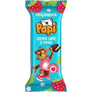 Papi | Prajiturica cu crema lapte si zmeura 35g