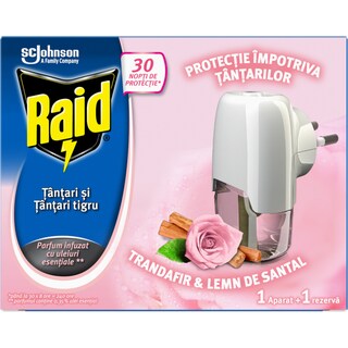 Raid | Aparat electric si rezerva lichida impotriva tantarilor, trandafir si lemn de santal 21ml