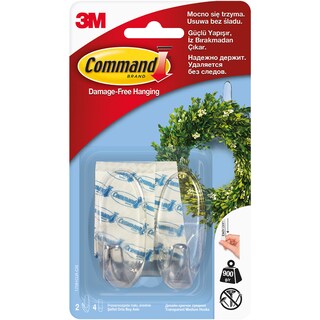 Command | Carlig transparent 2 bucati + 4 benzi dublu adezive