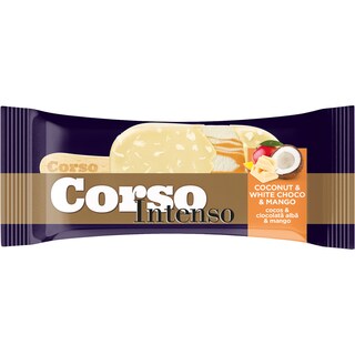Corso | Intenso | Inghetata cu sos de mango in glazura de ciocolata alba si nuca de cocos 83g