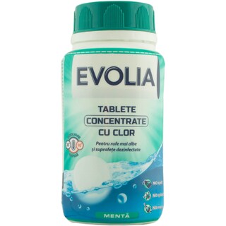 Evolia | Tablete concentrate cu clor pentru rufe mai albe si suprafete dezinfectate, Menta 32 bucati