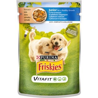 Friskies | Hrana pentru caini junior cu pui si morcovi 100g