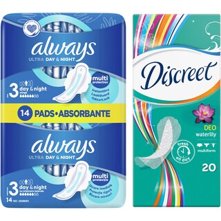 Always | Absorbante Ultra Night 14 bucati + Absorbante zilnice Waterlily 20 bucati