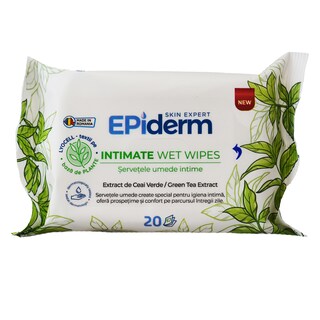 Epiderm | Servetele umede intime cu extract de ceai verde, 20 buc.
