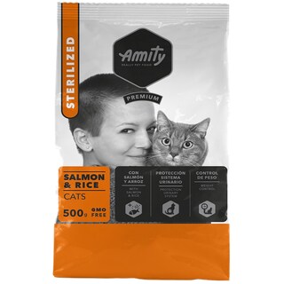 Amity | Hrana uscata pentru pisici, Adult Sterilizat, somon si orez 500g