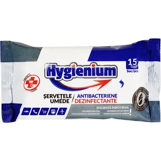 Hygienium | Servetele umede antibacteriene dezinfectante 15 bucati