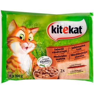 Kitekat | Hrana umeda pentru pisici adulte Selectii vanatoresti cu vita si pui 4x100g