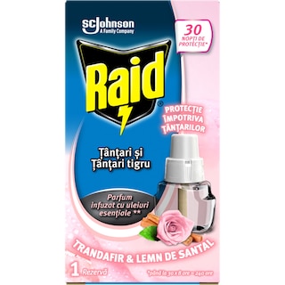 Raid | Rezerva lichida impotriva tantarilor, trandafir si lemn de santal 21ml