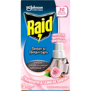 Raid | Rezerva lichida impotriva tantarilor, trandafir si lemn de santal 21ml