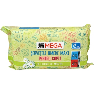 MEGA | Servetele umede maxi pentru copii, cu extract de musetel