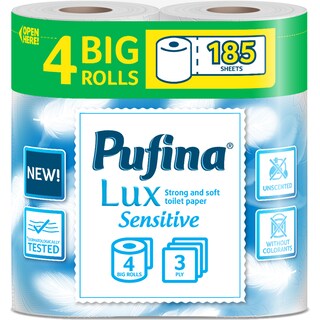 Pufina | Hartie igienica Sensitive, 3 straturi, 4 role