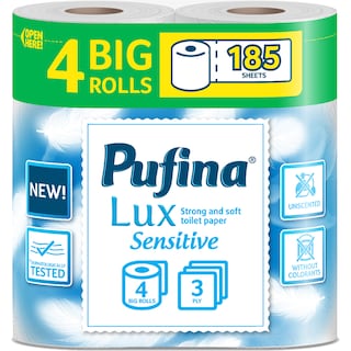 Pufina | Hartie igienica Sensitive, 3 straturi, 4 role