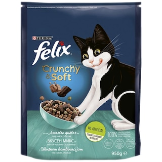 Felix | Crunchy&Soft | Hrana uscata pentru pisici, cu somon, ton si legume 950g