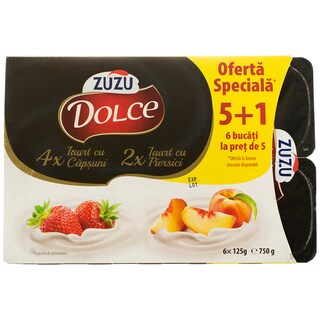 Zuzu | Dolce | Iaurt cu piersici si capsuni 6x125g