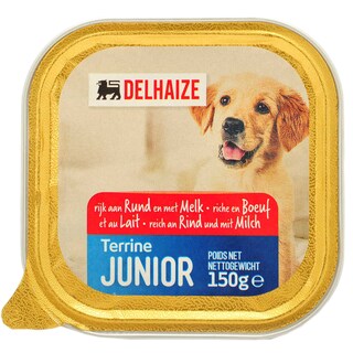 Delhaize | Hrana umeda pentru caini Junior cu carne si lapte 150g