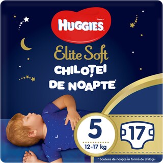 Huggies | Elite Soft | Scutece chilotel de noapte, marimea 5, 12-17 kg, 17 buc