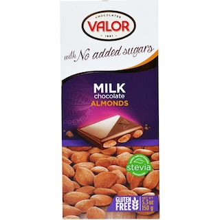 Valor | Ciocolata cu lapte si migdale fara zahar 150g