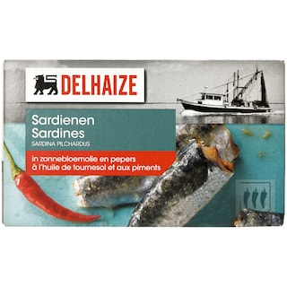 Delhaize | Sardine in ulei cu ardei iute 125g
