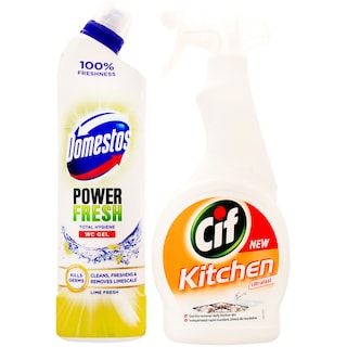 Cif | Pachet curatenie Cif Kitchen + Domestos WC gel power fresh 500ml+700ml