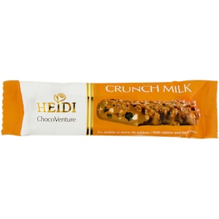 Heidi | Cruch Milk | Baton de ciocolata cu lapte, stafide si alune de padure 32g