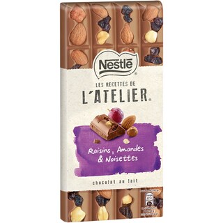 Les Recettes de l'Atelier | Ciocolata cu lapte, stafide, alune de padure si migdale 170g