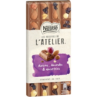 Les Recettes de l'Atelier | Ciocolata cu lapte, stafide, alune de padure si migdale 170g