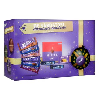 Milka | Pachet de Craciun cu ciocolata si glob 882g