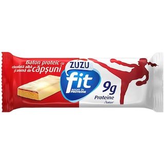 Zuzu | Fit | Baton proteic cu ciocolata alba si aroma de capsuni 35g