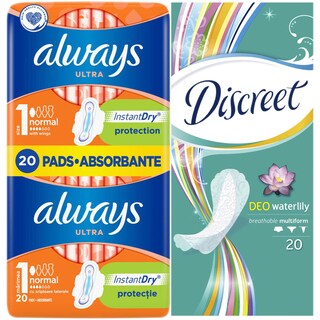 Always | Ultra | Absorbante Normal 20 bucati + Absorbante zilnice Waterlily 20 bucati